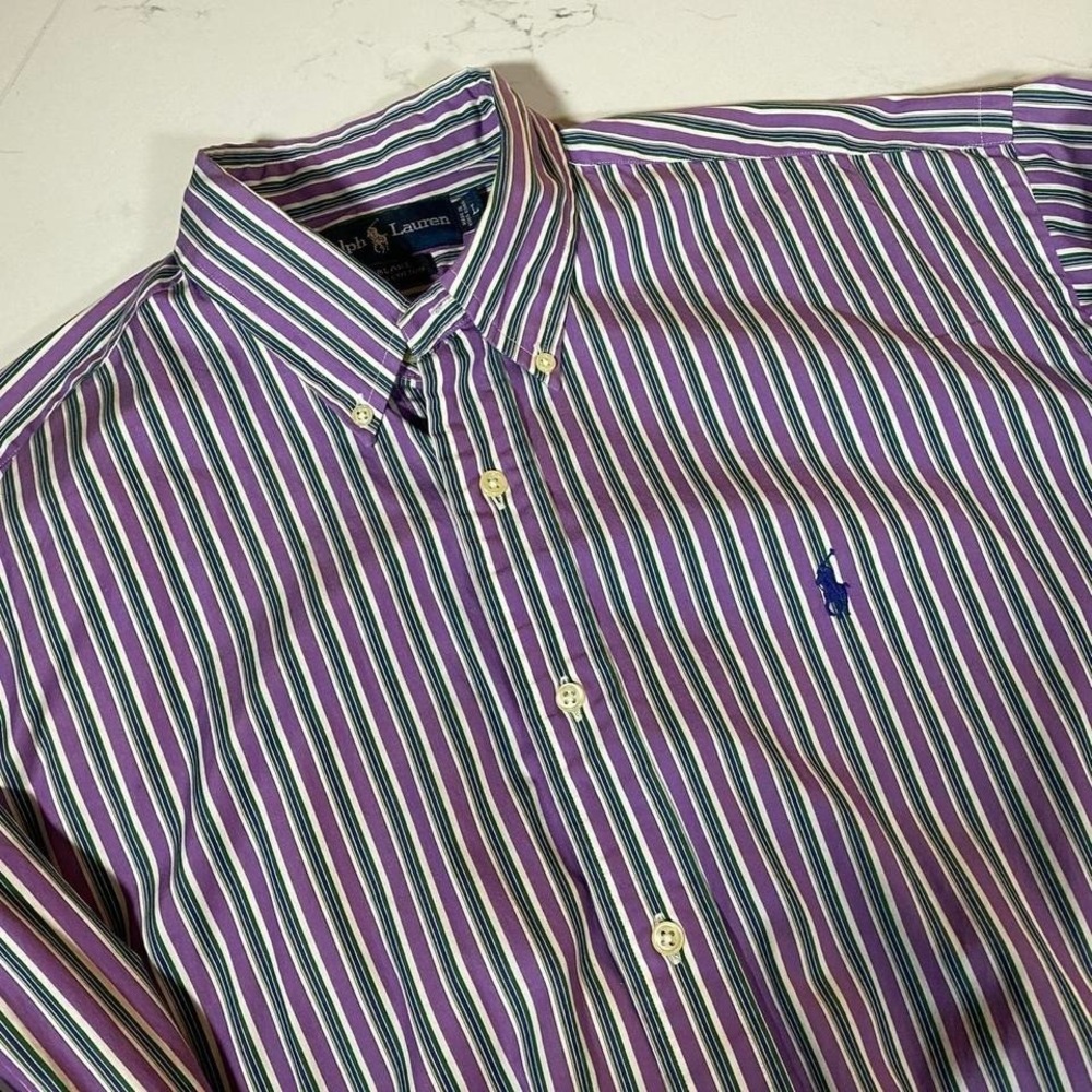 Ralph Lauren Blake Purple Green‎ Striped Button Down Shirt Men's Large  pony